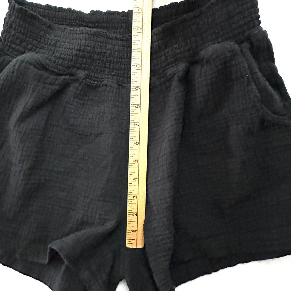 Three Dots M Cotton Gauze High Waist Smocked Waist Casual Shorts Pull On Black - Picture 5 of 7